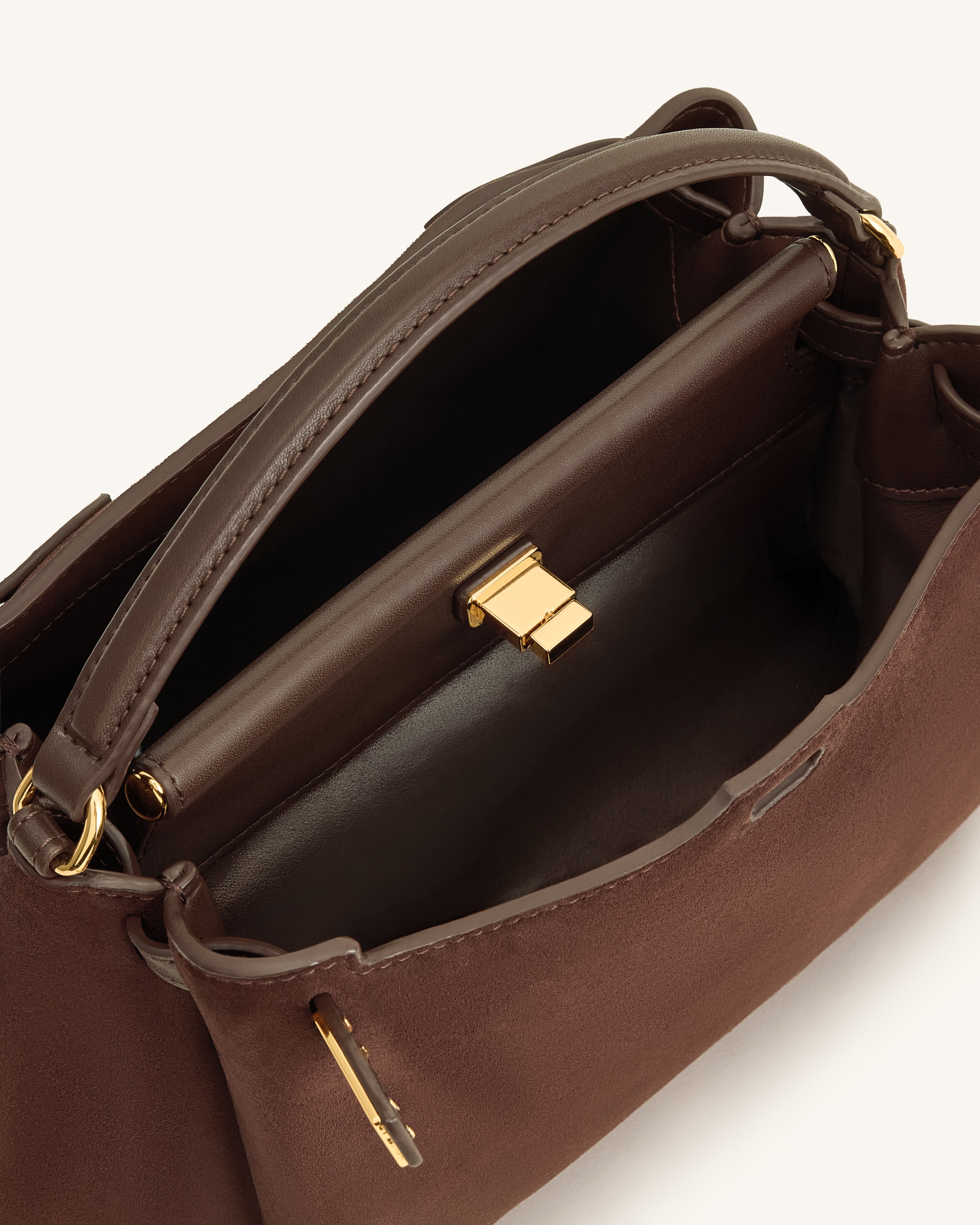 Jw Pei Carmen Faux Suede Top Handle Bag Dark Brown