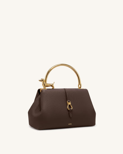 Jw Pei Bruna Dachshund Metal Handle Top Handle Bag Dark Brown
