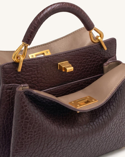 Jw Pei Lucia Elephant Effect Top Handle Bag Dark Brown