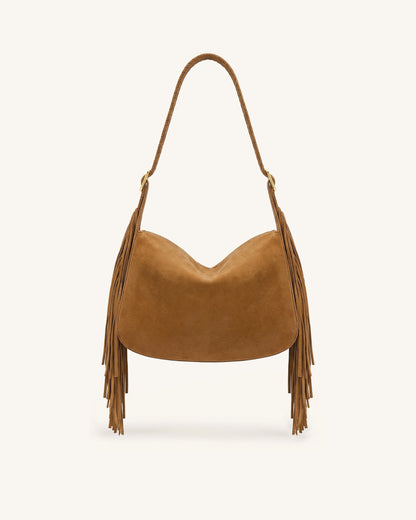 Jw Pei Avery Fringe Faux Suede Shoulder Bag Brown