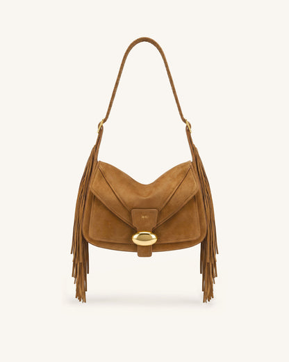 Jw Pei Avery Fringe Faux Suede Shoulder Bag Brown