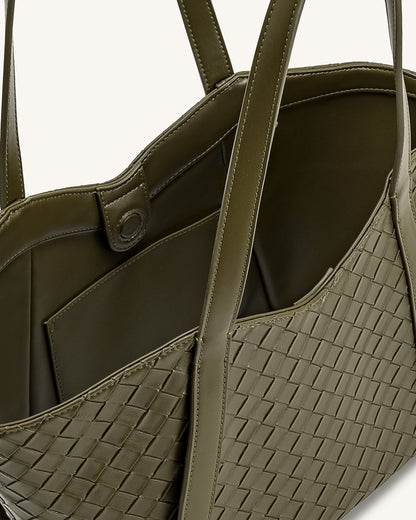 Jw Pei Kiana Large Capacity Weave Texture Tote Bag Dark Olive