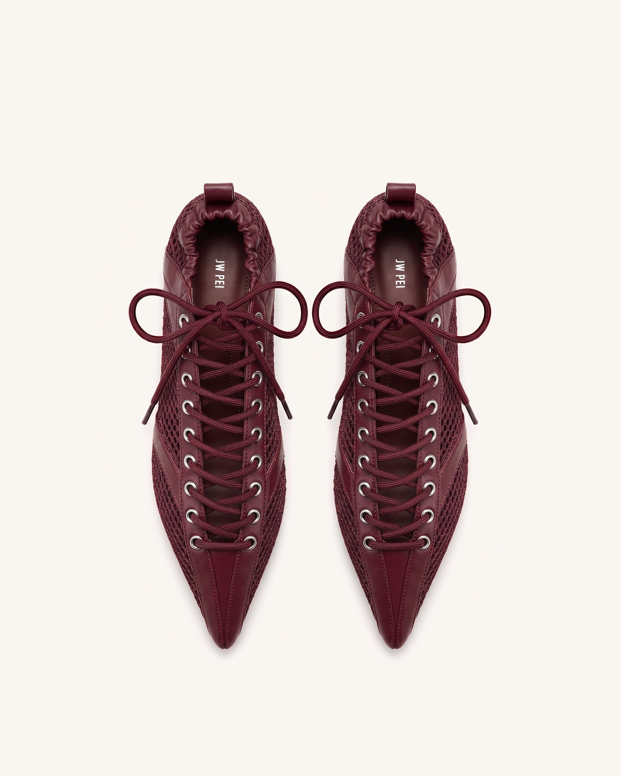 Jw Pei Ava Lace Up Mesh Flats Burgundy