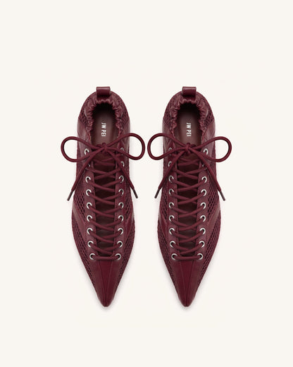 Jw Pei Ava Lace Up Mesh Flats Burgundy