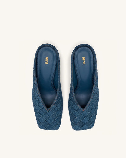 Jw Pei Ellie Woven Square Toe Mule Heels Denim Blue