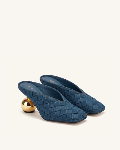 Jw Pei Ellie Woven Square Toe Mule Heels Denim Blue