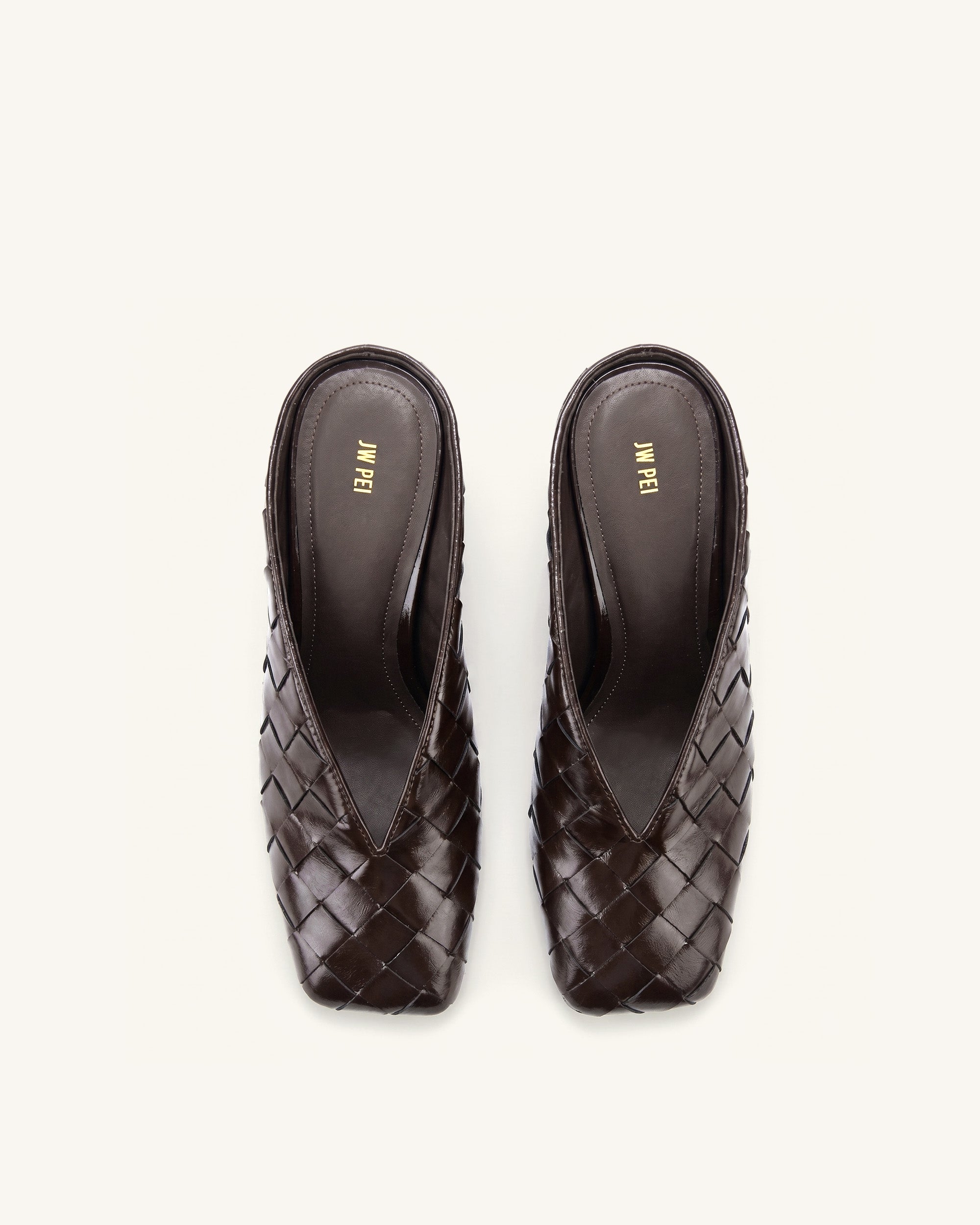 Jw Pei Ellie Woven Square Toe Mule Heels Dark Brown