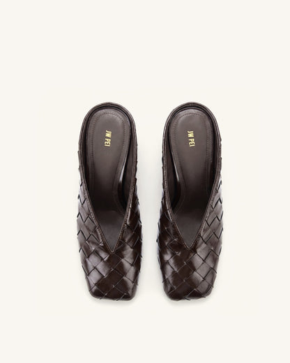 Jw Pei Ellie Woven Square Toe Mule Heels Dark Brown