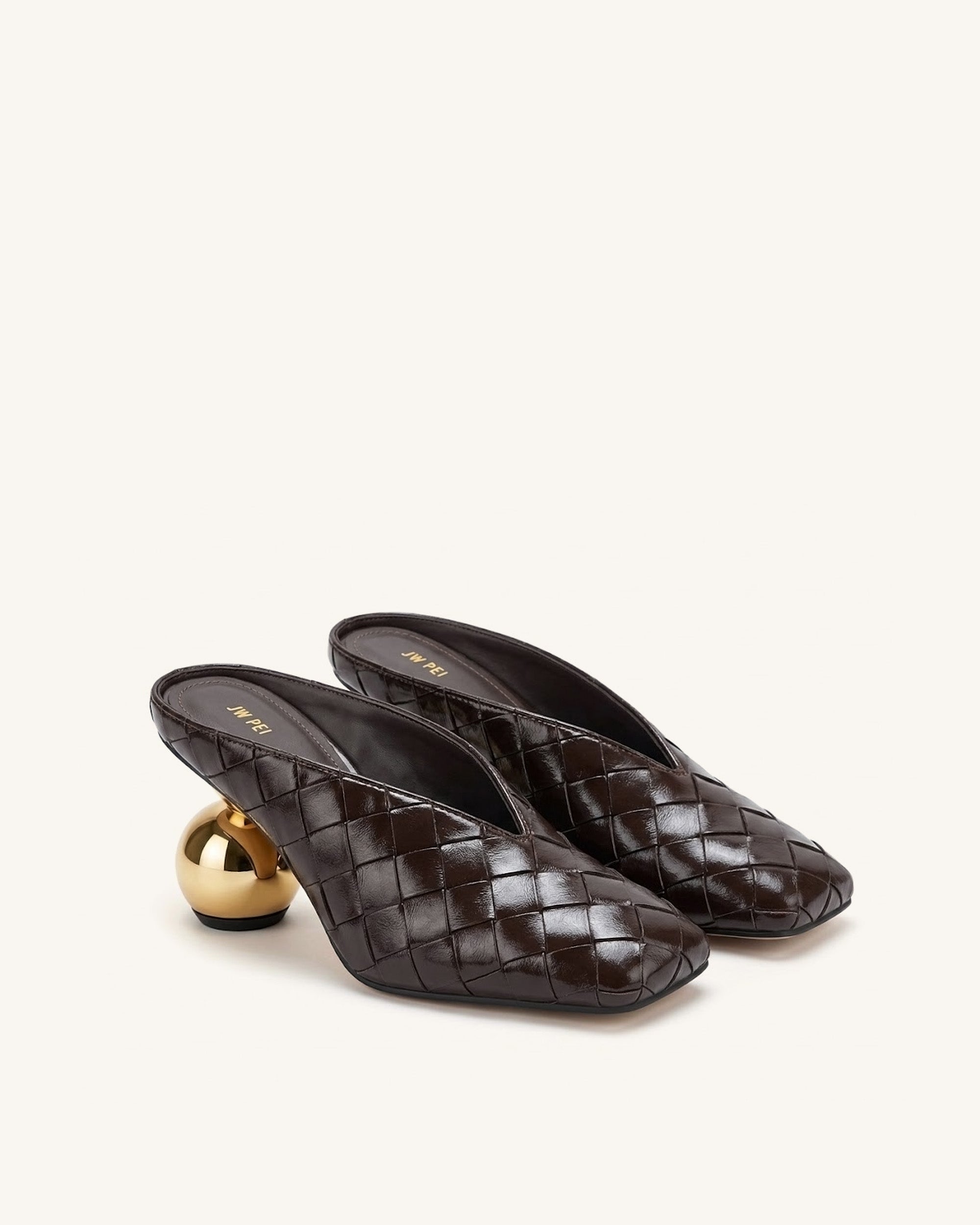 Jw Pei Ellie Woven Square Toe Mule Heels Dark Brown