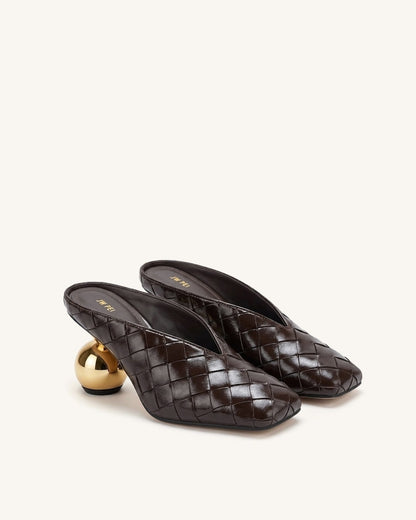 Jw Pei Ellie Woven Square Toe Mule Heels Dark Brown