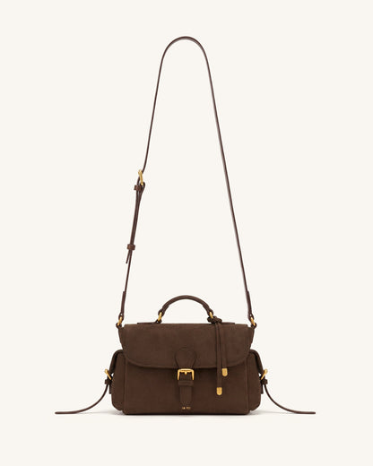 Jw Pei Marina Faux Suede Flap Multi Pocket Top Handle Crossbody Bag Dark Brown