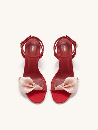 Jw Pei Alivia Calla Lily Gold Metal Heel Sandals Red