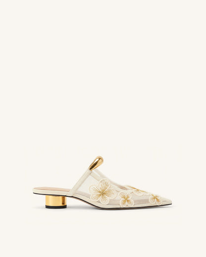 Jw Pei Helena Pierced Floral Mesh Mules Ivory