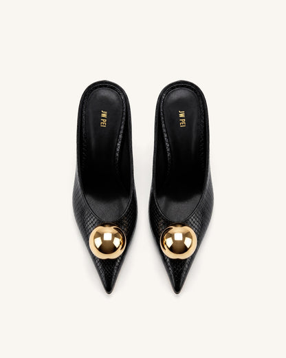 Jw Pei Sofia Angled Vamp Snakeskin Heel Mules Black