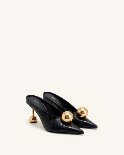 Jw Pei Sofia Angled Vamp Snakeskin Heel Mules Black