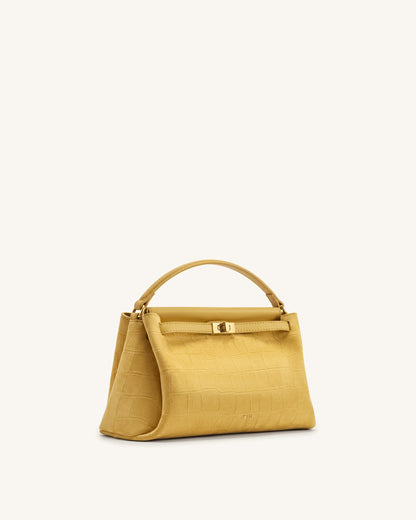 Jw Pei Carmen Faux Suede Croc Embossed Top Handle Bag Yellow