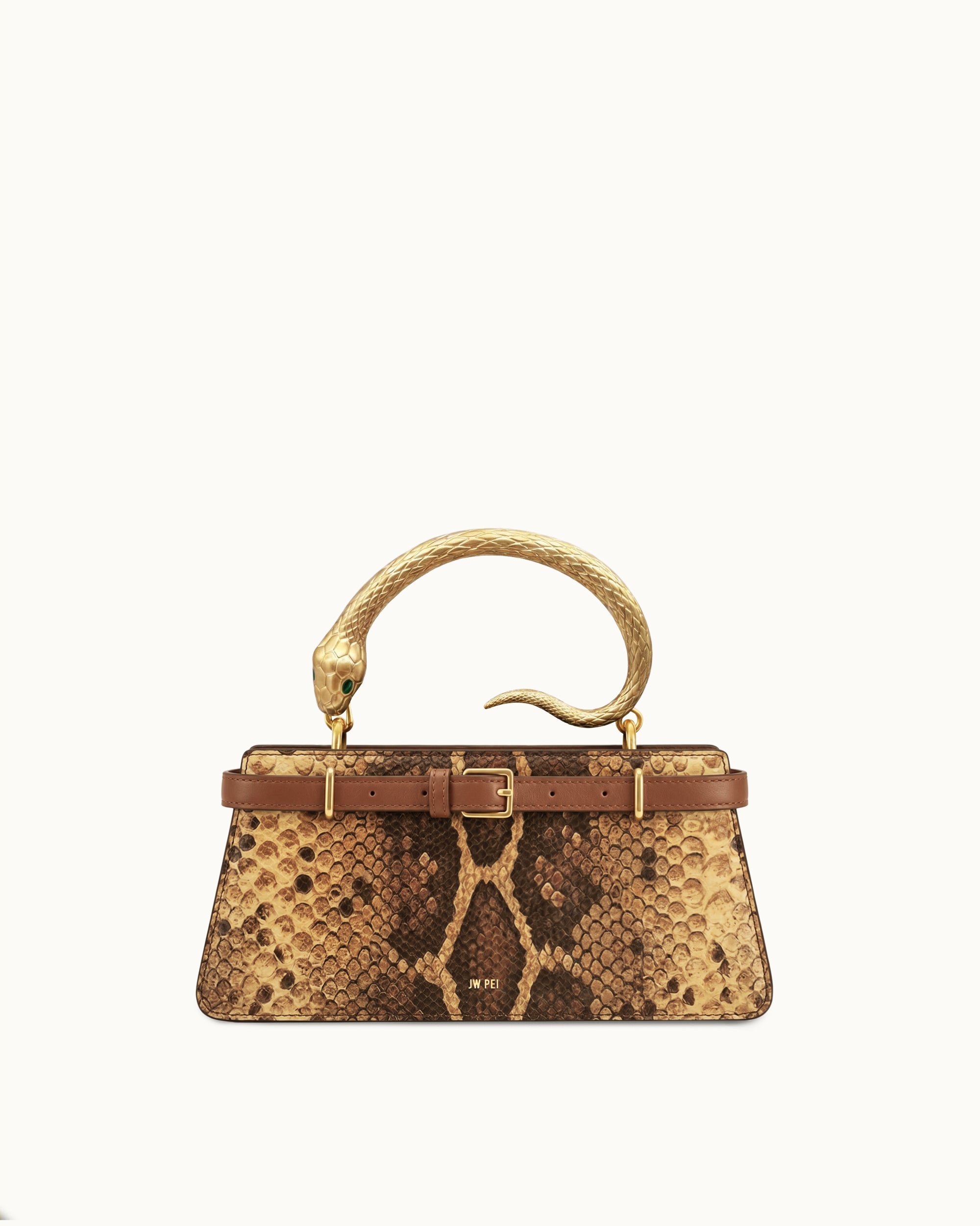 Jw Pei Elena Snake Handle Faux Snake Pattern Top Handle Bag Brown