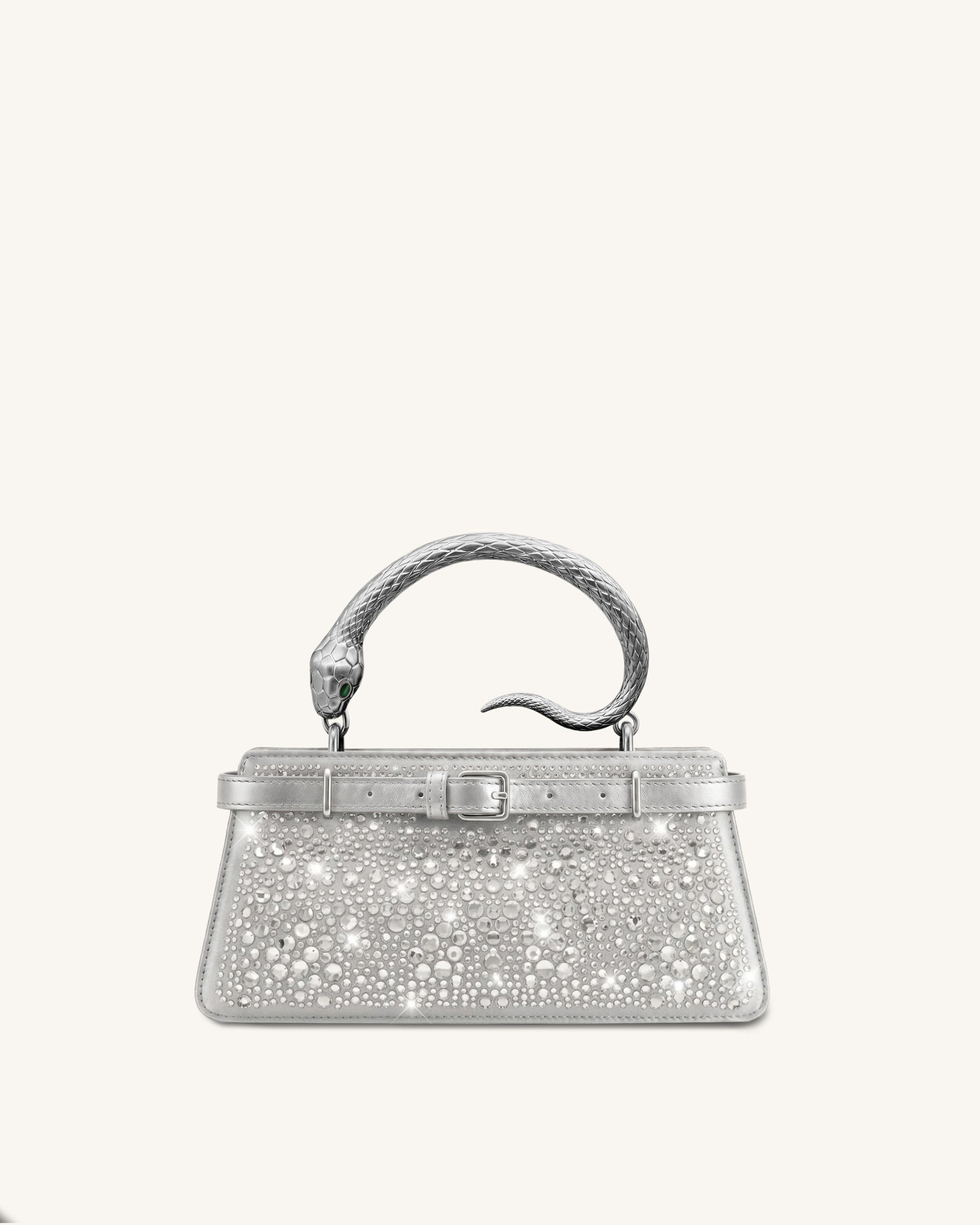 Jw Pei Elena Snake Handle Artificial Crystal Top Handle Bag Silver