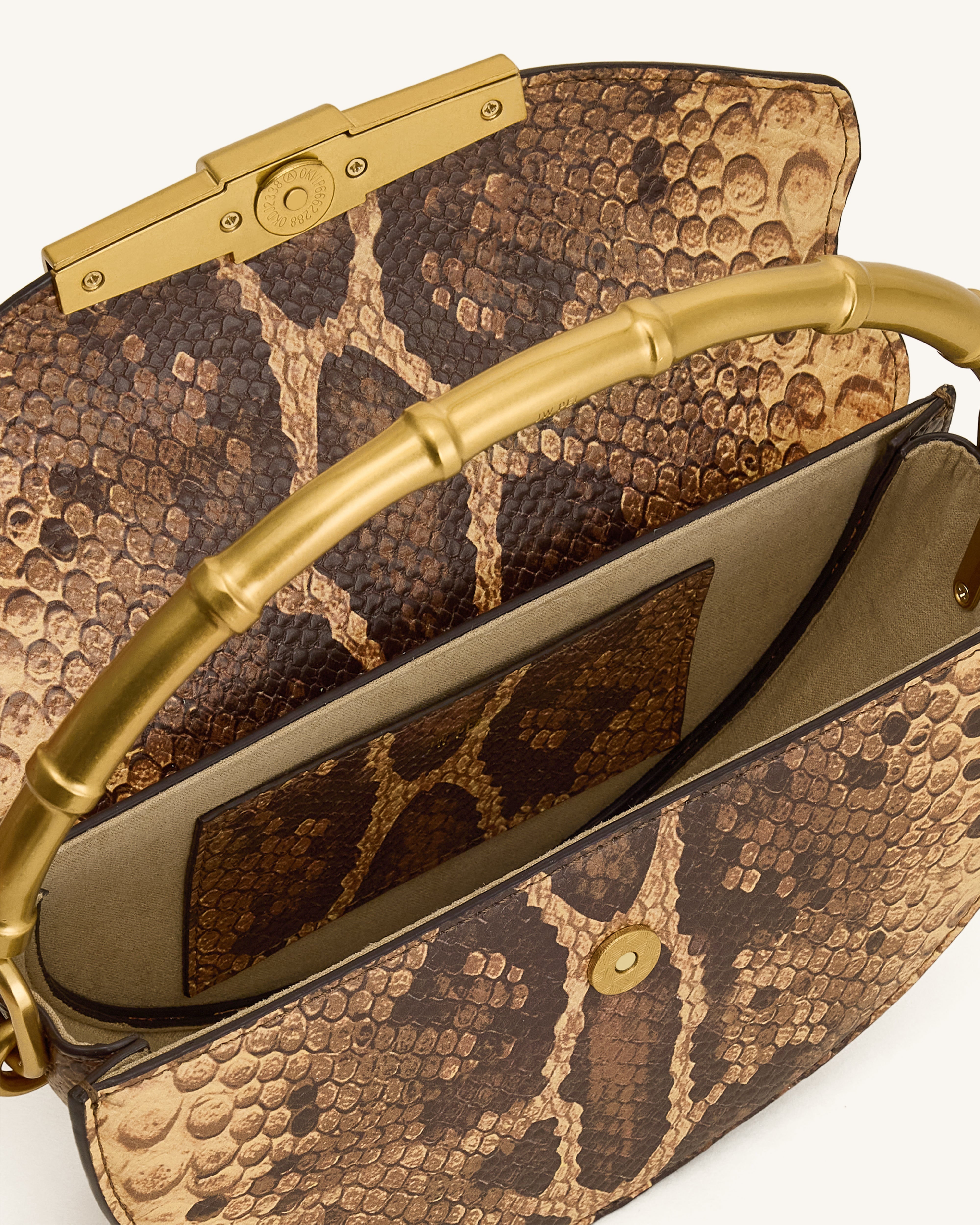 Jw Pei Sylvie Snake Print Half Moon Top Handle Bag Yellowish Brown