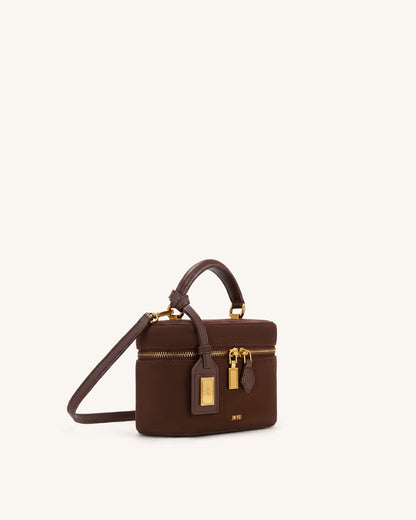 Jw Pei Cleo Faux Suede Box Shape Top Handle Bag Chocolate Brown