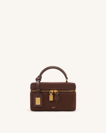 Jw Pei Cleo Faux Suede Box Shape Top Handle Bag Chocolate Brown