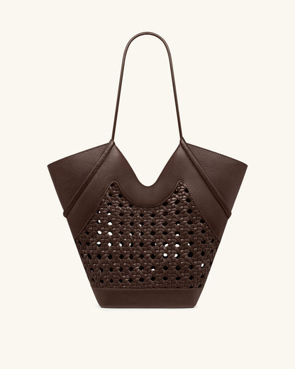 Jw Pei Maribel Woven Panel Tote Bag Dark Brown