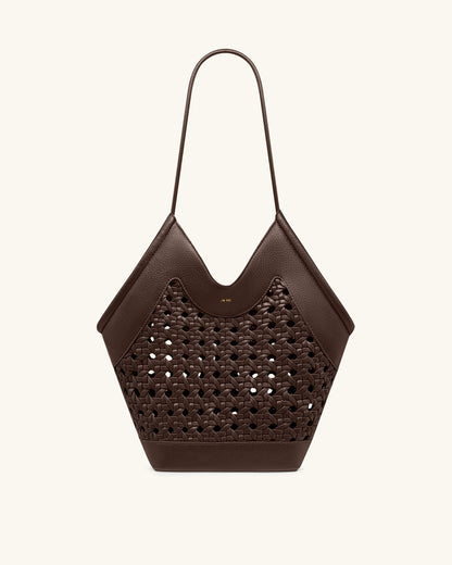 Jw Pei Maribel Woven Panel Tote Bag Dark Brown