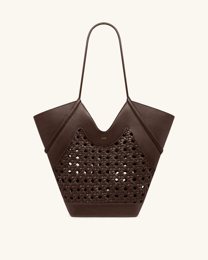 Jw Pei Maribel Woven Panel Tote Bag Dark Brown