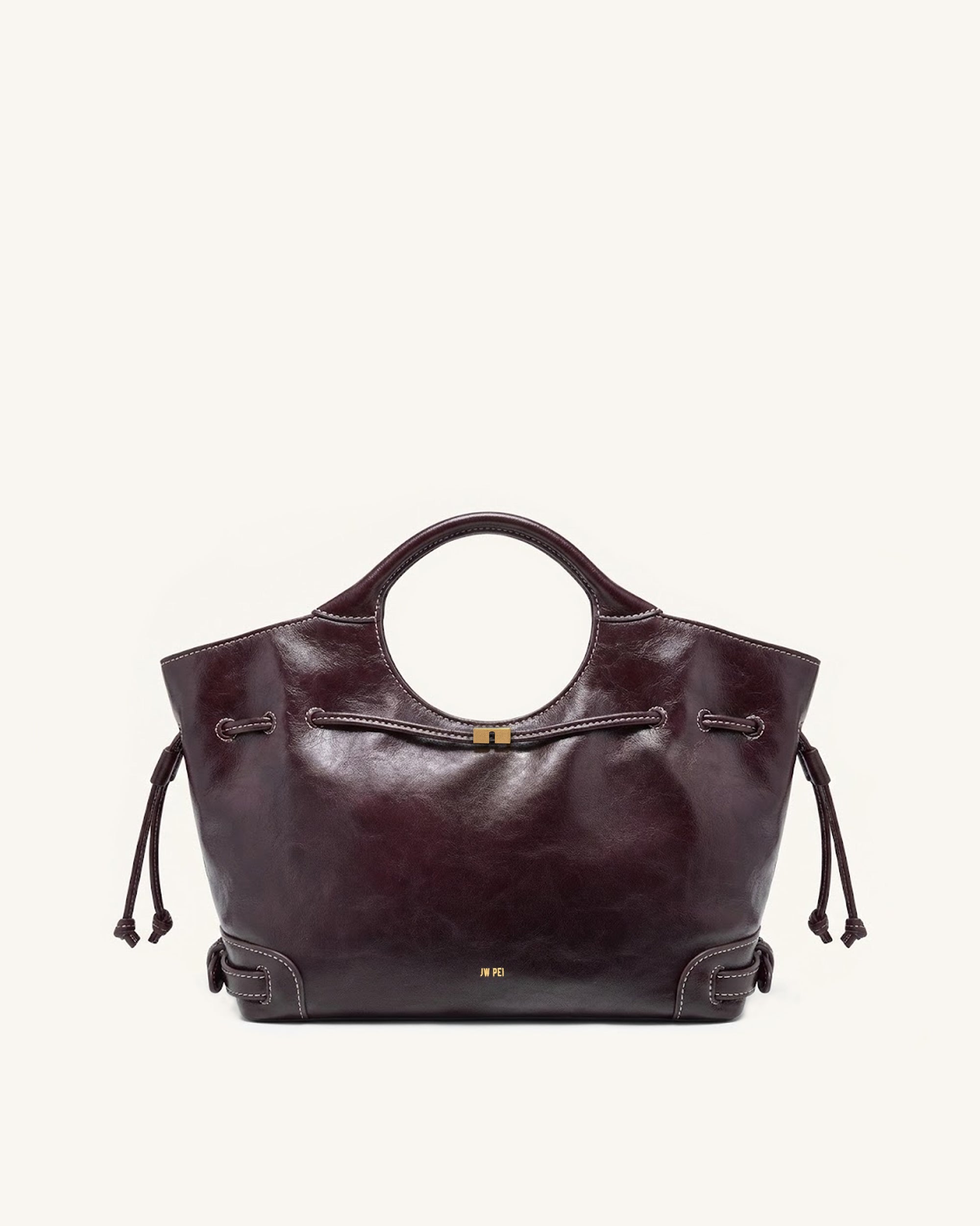 Jw Pei Virelle Waxed Vegan Leather Drawstring Tote Bag Burgundy