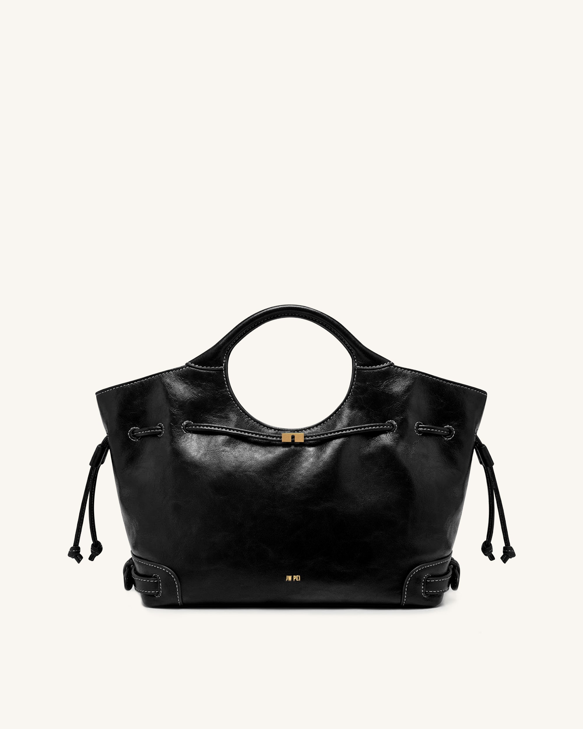 Jw Pei Virelle Waxed Vegan Leather Drawstring Tote Bag Black