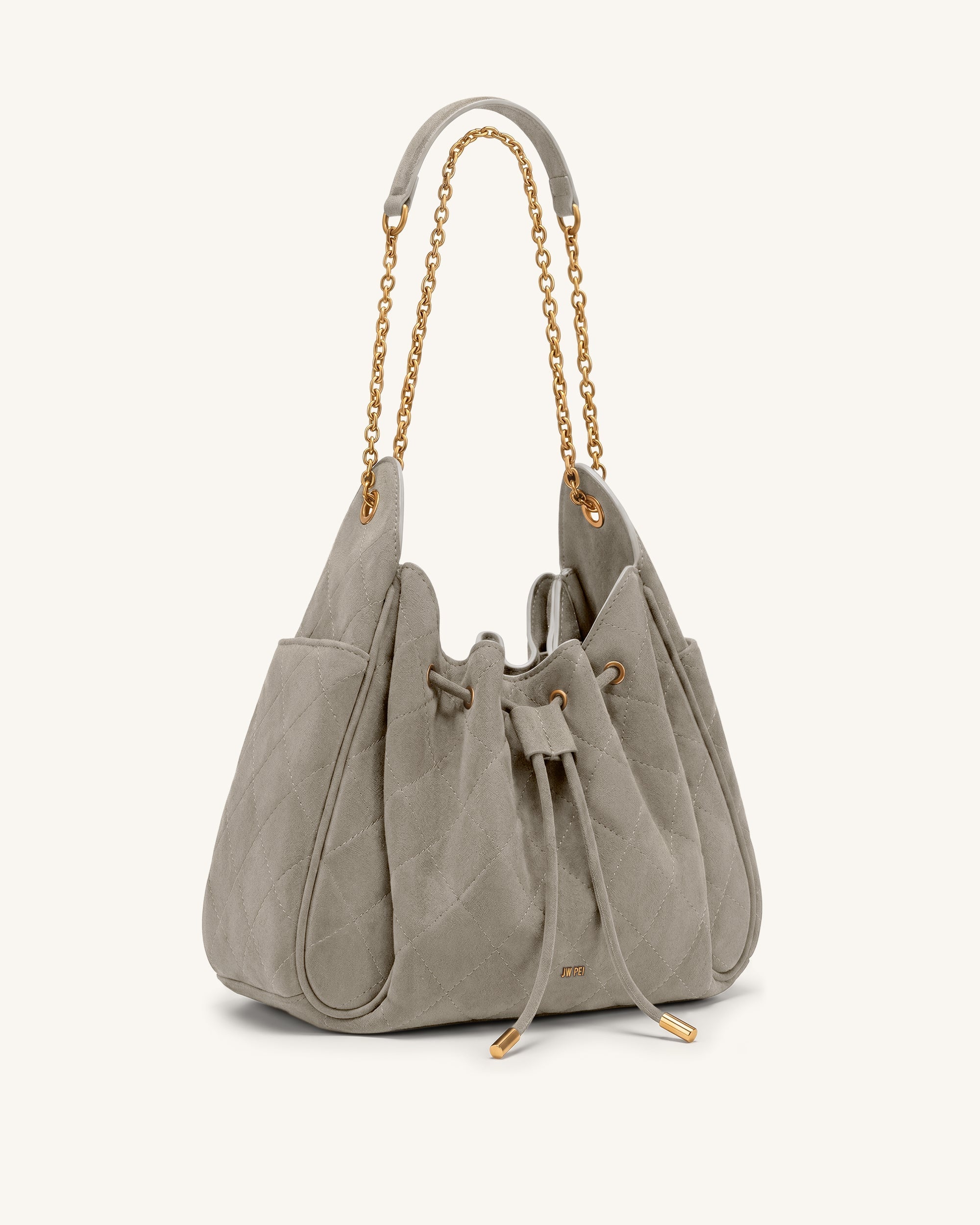 Jw Pei Rowan Faux Suede Quilted Chain Bucket Bag Gray