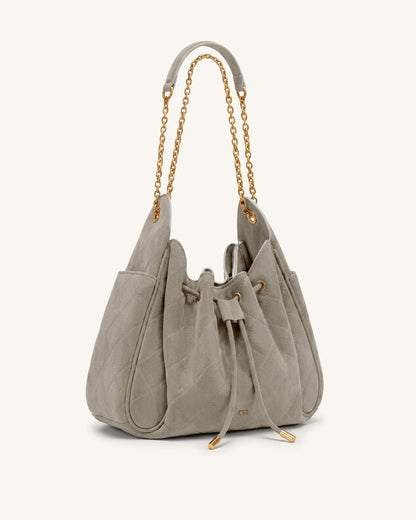 Jw Pei Rowan Faux Suede Quilted Chain Bucket Bag Gray