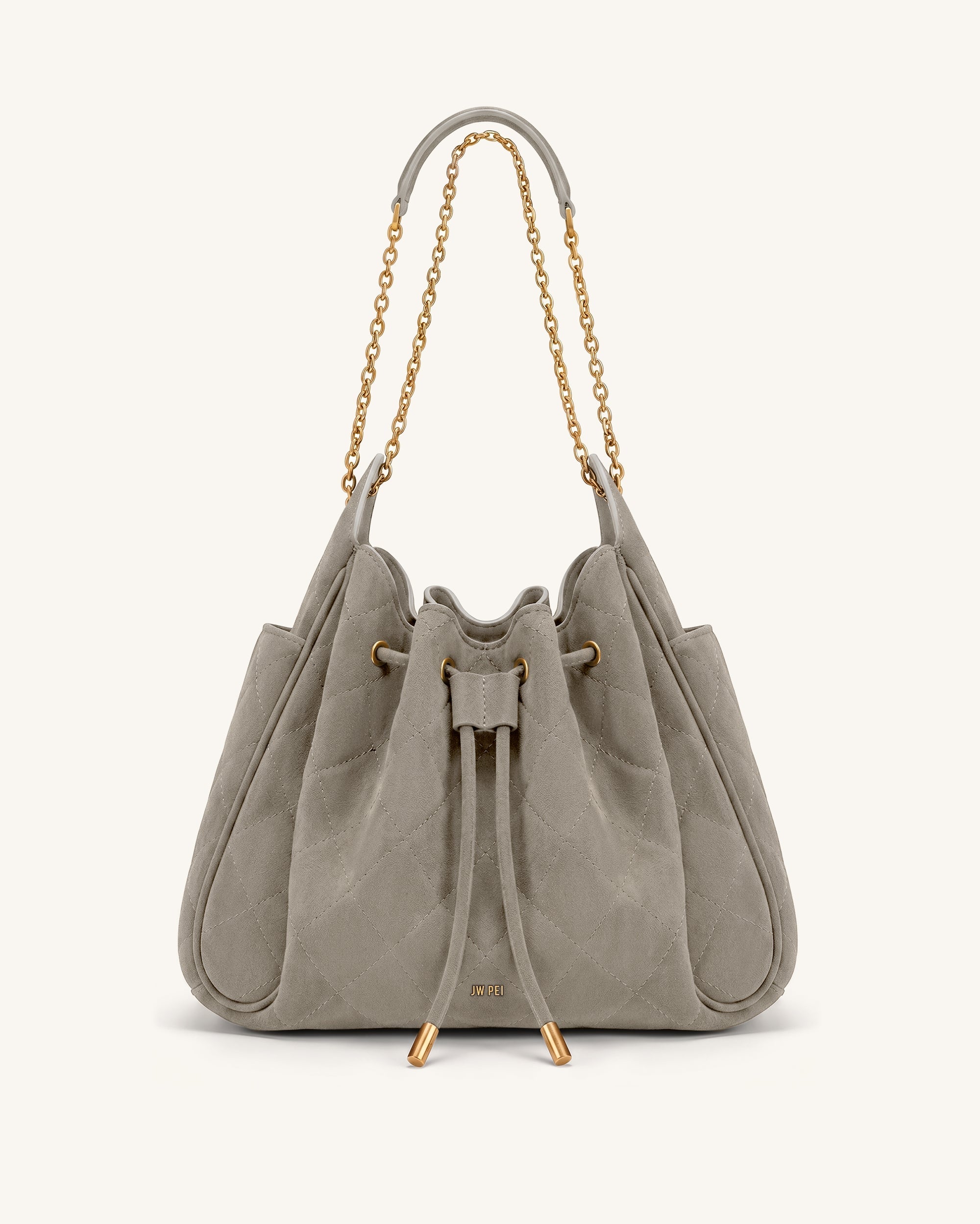 Jw Pei Rowan Faux Suede Quilted Chain Bucket Bag Gray