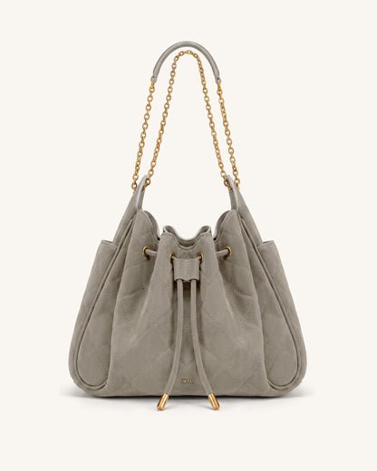 Jw Pei Rowan Faux Suede Quilted Chain Bucket Bag Gray