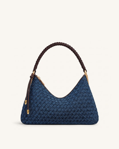 Jw Pei Lorena Woven Denim Shoulder Bag Dark Blue