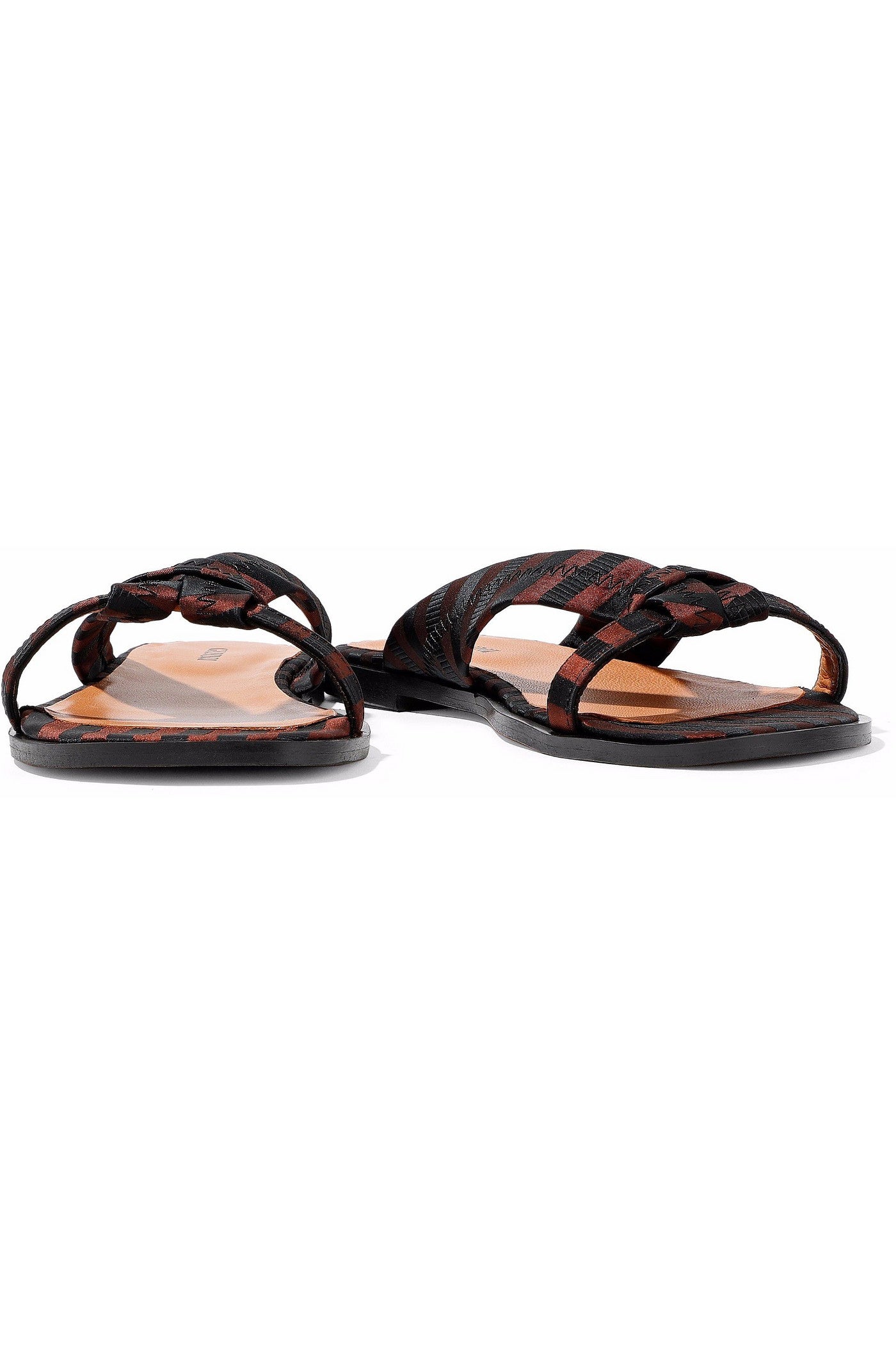 Ganni Mabelle Knotted Striped Satin And Canvas Sandals Black Women's