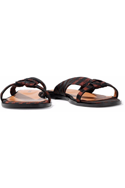 Ganni Mabelle Knotted Striped Satin And Canvas Sandals Black Women's