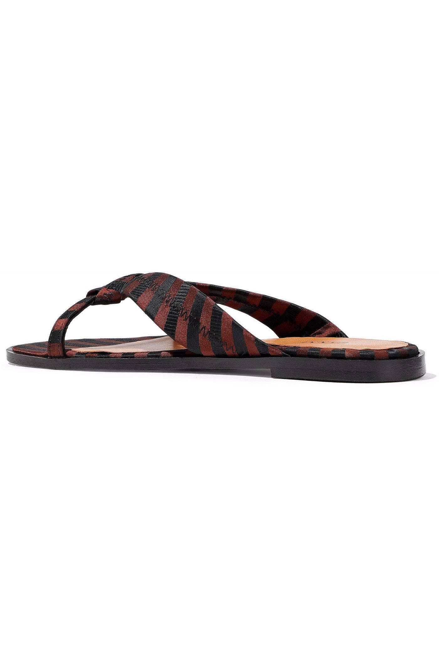 Ganni Mabelle Knotted Striped Satin And Canvas Sandals Black Women's