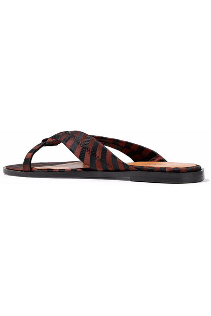 Ganni Mabelle Knotted Striped Satin And Canvas Sandals Black Women's