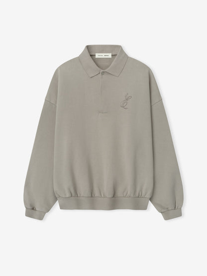 Essentials Embroidered Classic Polo Sweatshirt Smoke Grey