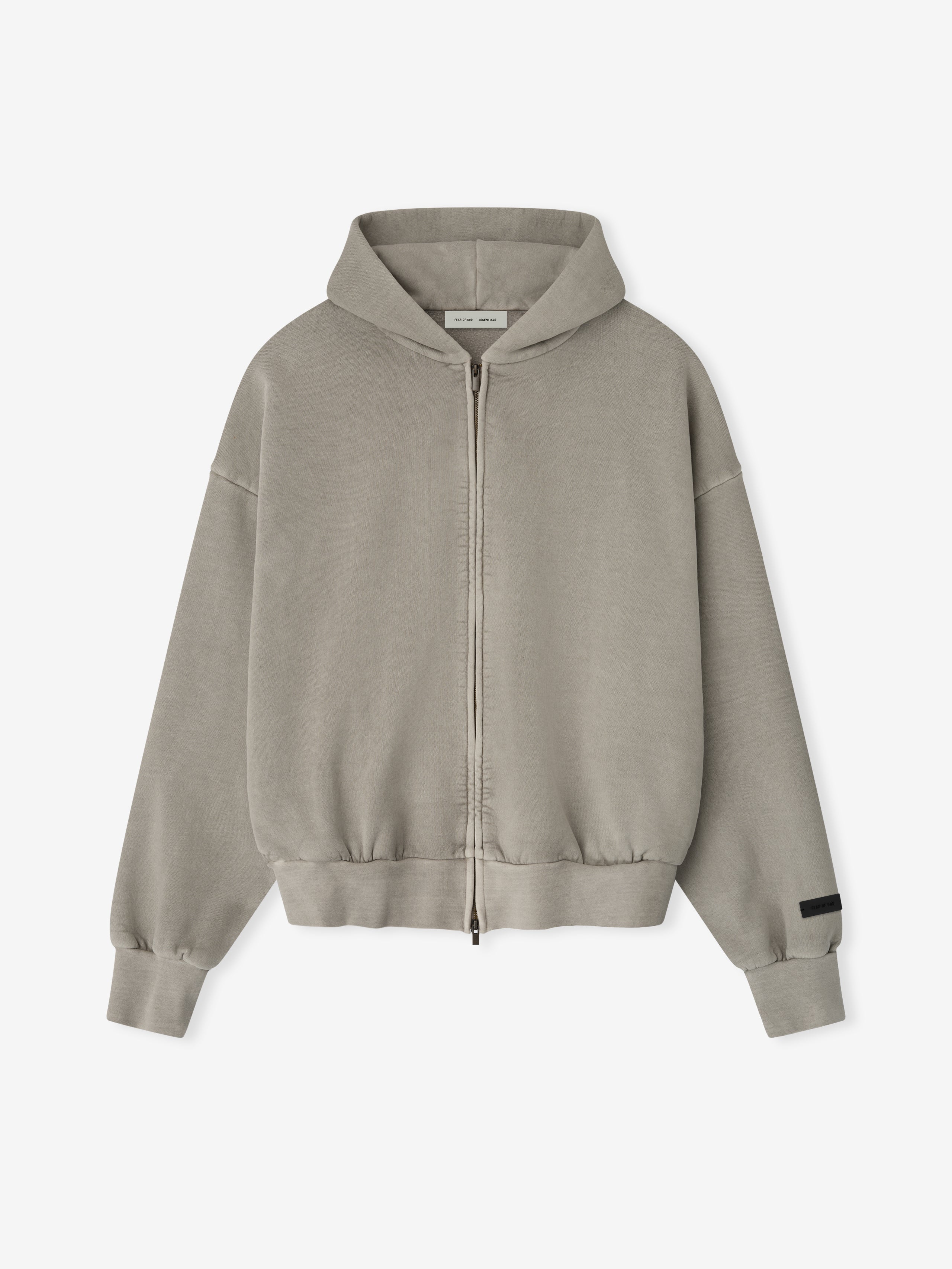 Essentials Embroidered Classic Full Zip Hoodie Smoke Grey