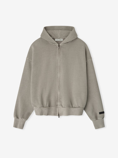 Essentials Embroidered Classic Full Zip Hoodie Smoke Grey