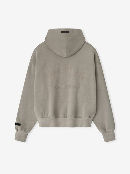Essentials Embroidered Classic Full Zip Hoodie Smoke Grey