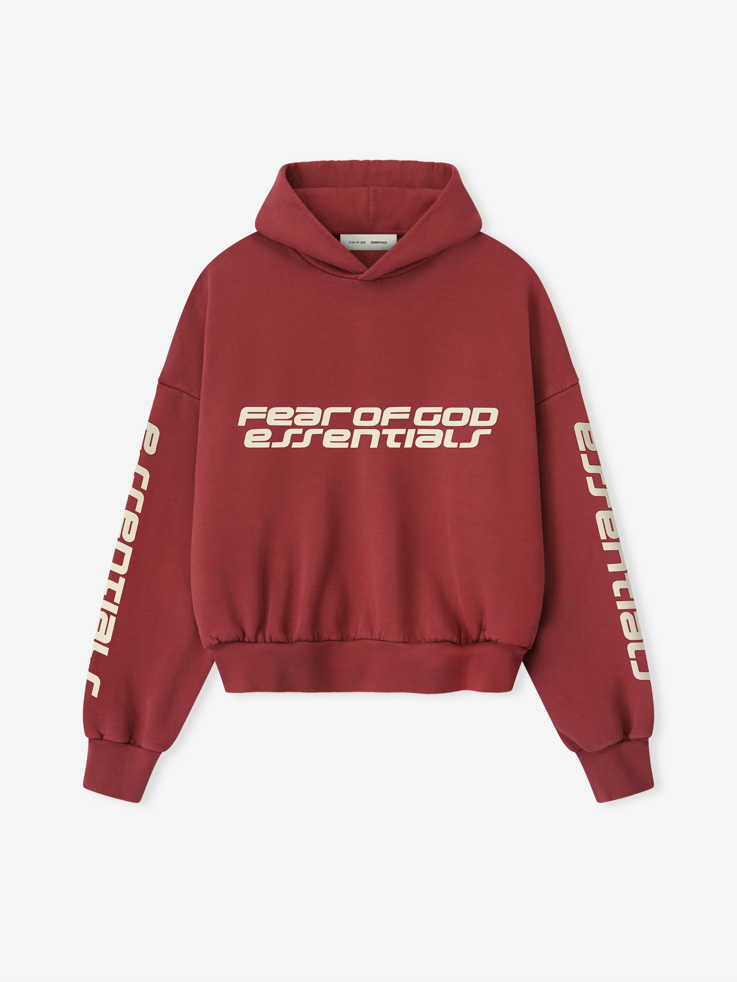 Essentials Cropped Relaxed Hoodie Crimson
