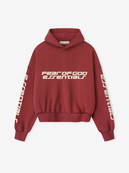 Essentials Cropped Relaxed Hoodie Crimson