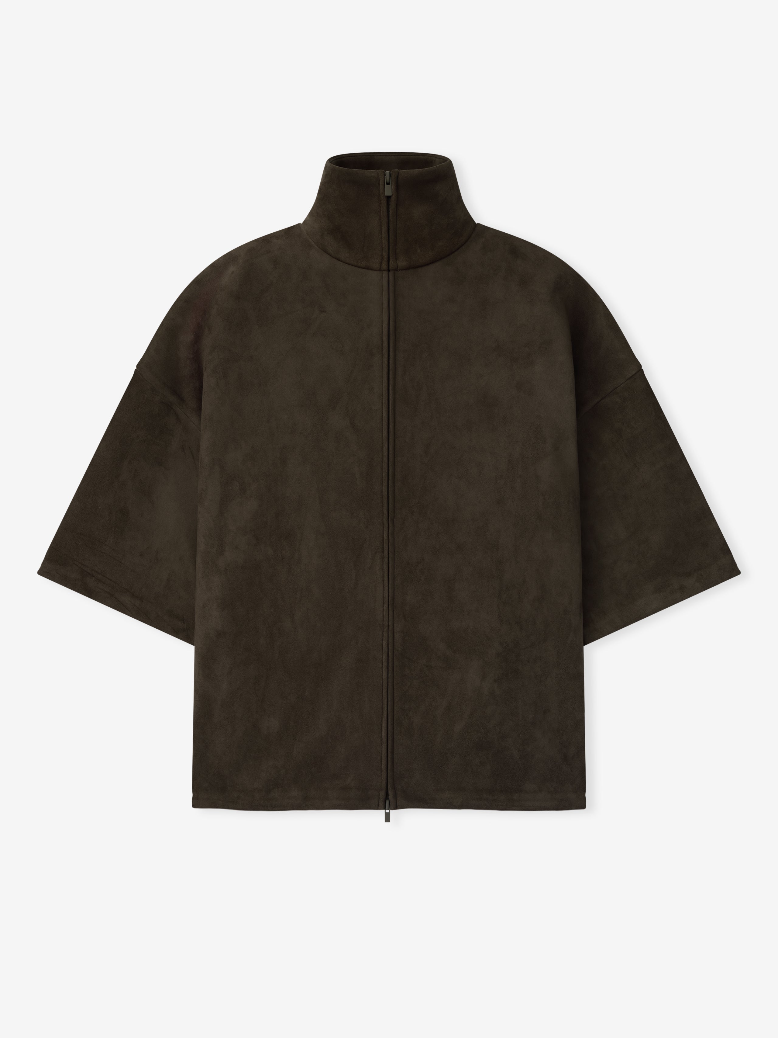 Essentials Suede Fleece High Neck 3/4 Sleeve Jacket Brown