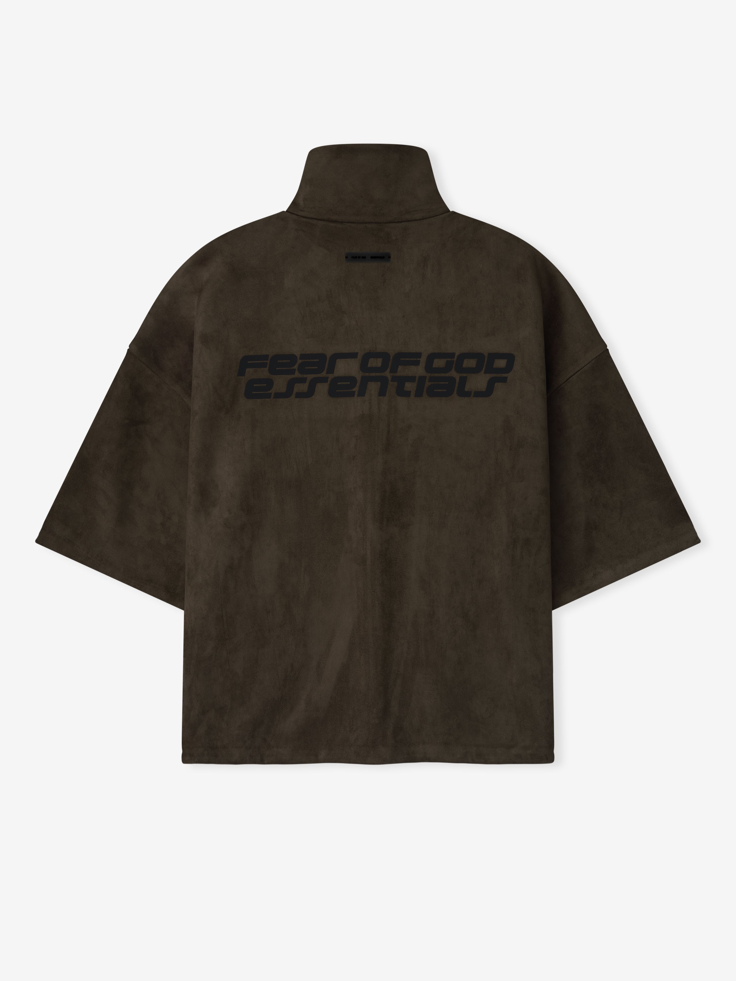 Essentials Suede Fleece High Neck 3/4 Sleeve Jacket Brown