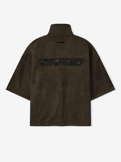 Essentials Suede Fleece High Neck 3/4 Sleeve Jacket Brown