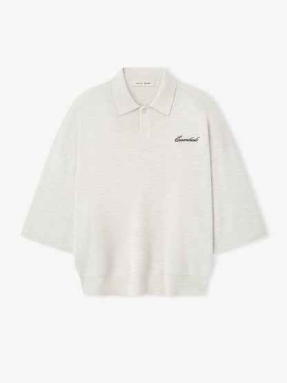 Essentials Signature 3/4 Sleeve 90S Knit Polo Oatmeal Heather