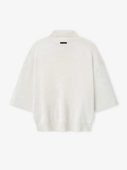 Essentials Signature 3/4 Sleeve 90S Knit Polo Oatmeal Heather
